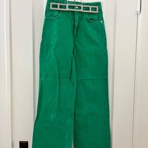 Zara Green high-waisted wide leg jeans